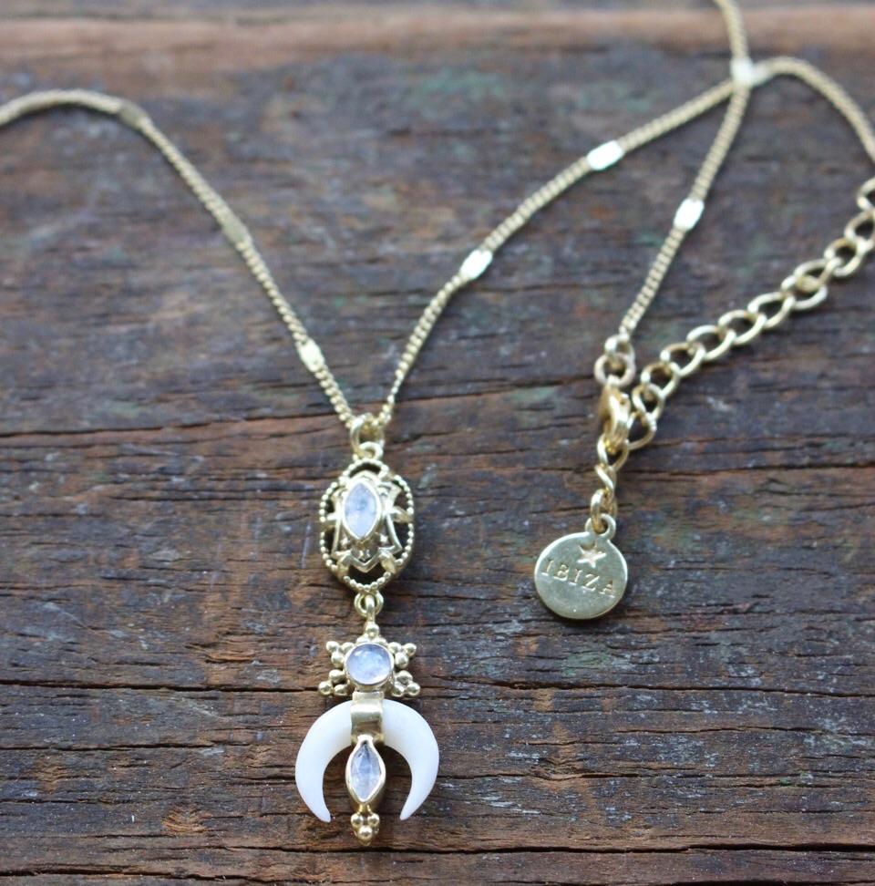 Heritage shiva  horn and moon stone necklace -  AUROBELLE  IBIZA