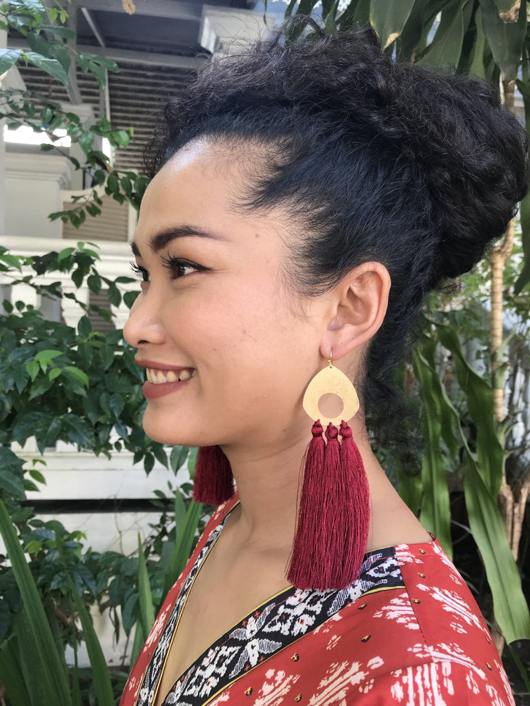 Red ethnic silk earrings -  AUROBELLE  IBIZA