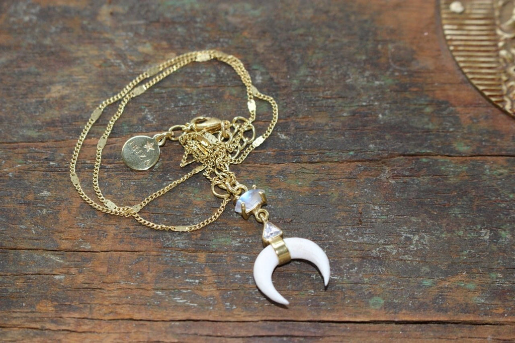 Shiva moon horn and moon stone necklace -  AUROBELLE  IBIZA